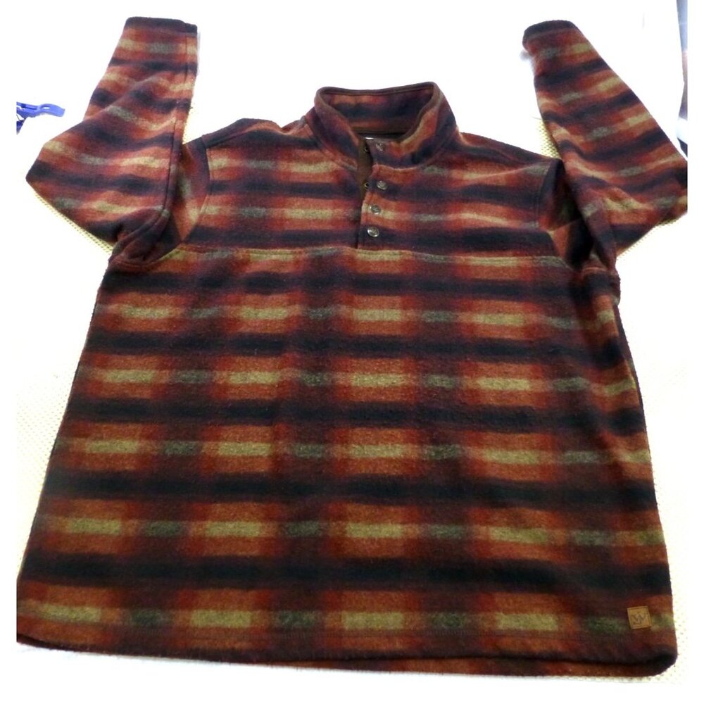 John Wayne Sweater Mens XL Navy Red Green Plaid Wooly Fleece Quarter Snap